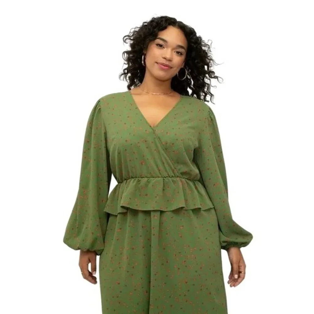 ELOQUII Elements Women's Midi Dress Mixed Print Long Sleeve Size 18 Modest - Picture 3 of 4